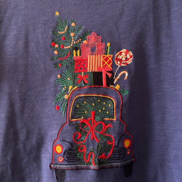 Talbots Christmas Embroidered Crewneck Long Sleeve Tee Size Small - Picture 3 of 11